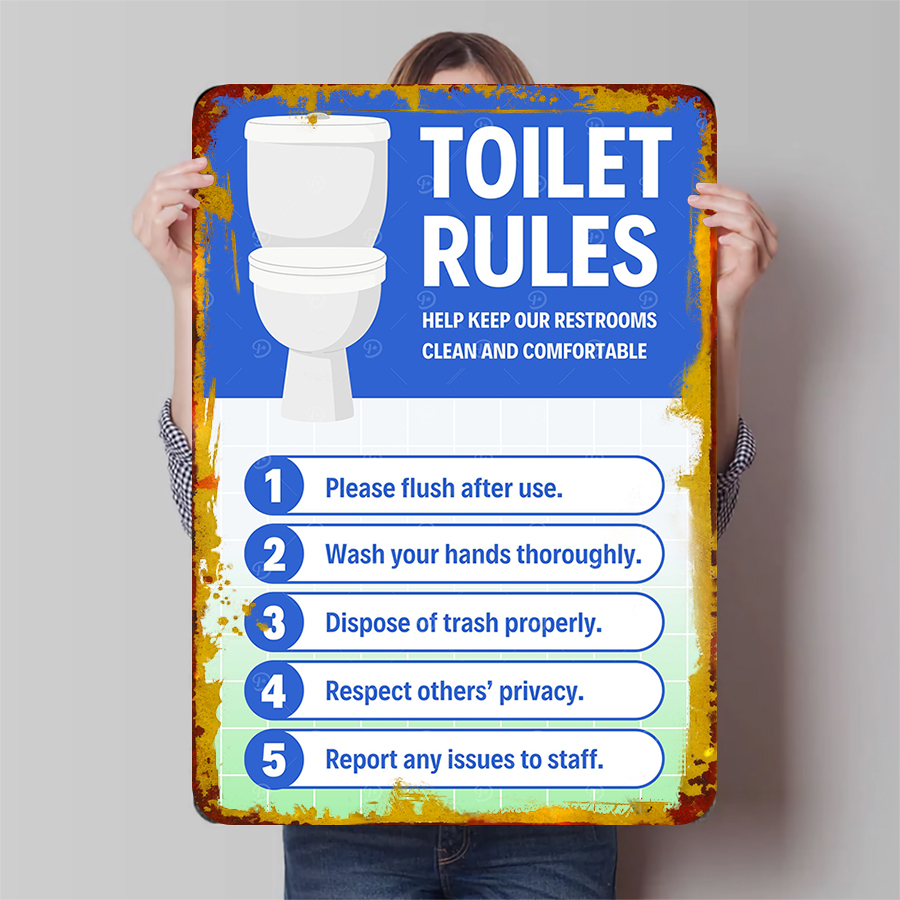Home Bathroom Etiquette - Panneau métallique personnalisé pour règles de