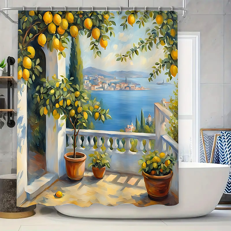 Home Bathroom Ideas - Rideau de douche Jardin Citronné Méditerranéen,
