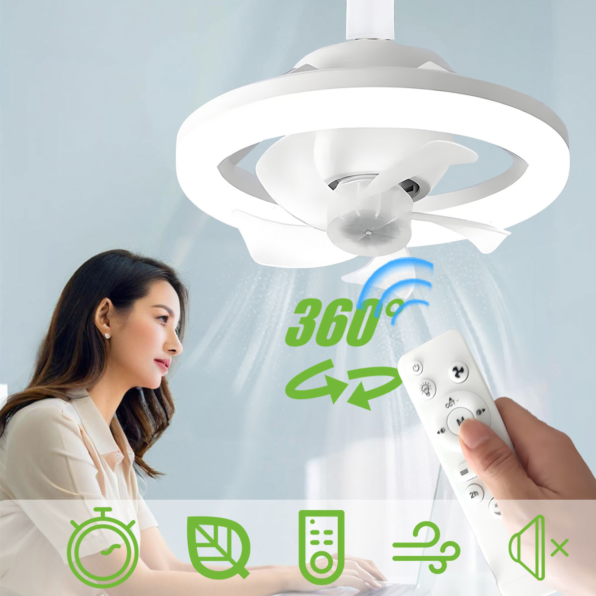 Home Bathroom Fan - 360 ° Ampoule de ventilateur de