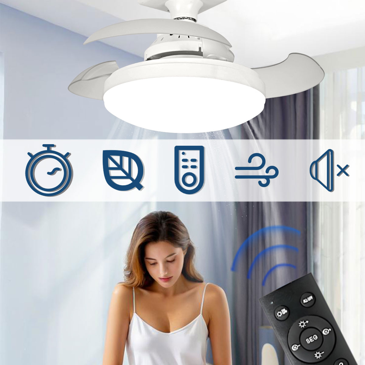 Home Bathroom Fan - Ventilateur de plafond LED E27 à