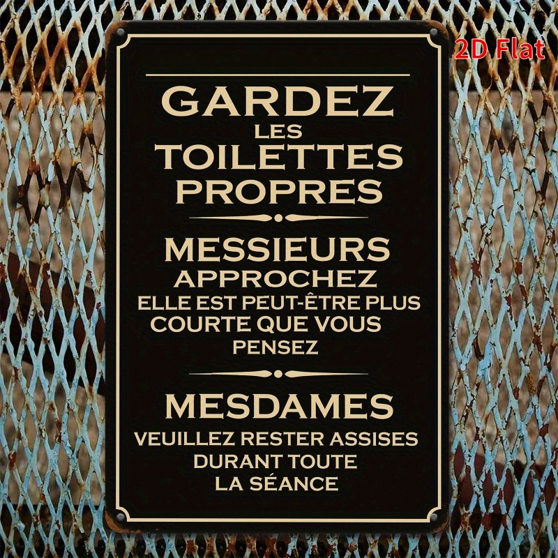 Home Bathroom Etiquette - Plaque Métallique Vintage 2D, Décoration Murale