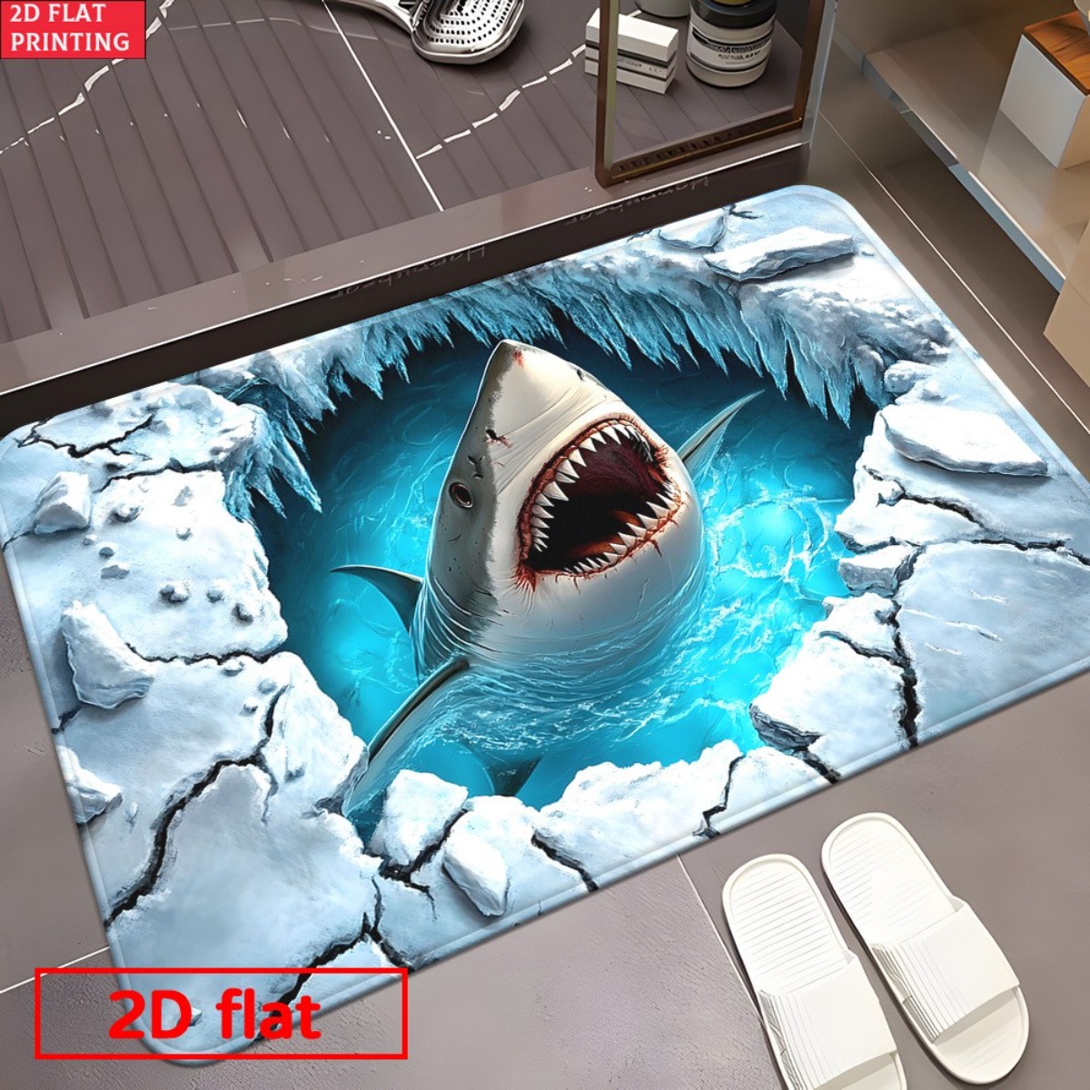 Tapis en flanelle 3D Requin br - Home Bathroom Break avis et prix