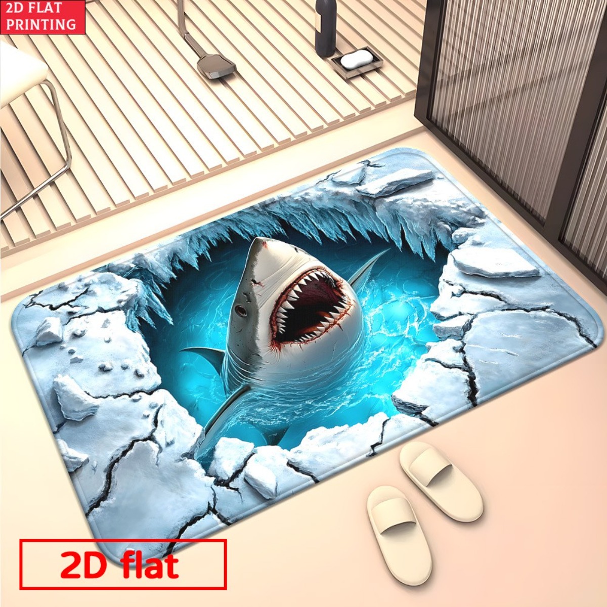 Tapis en flanelle 3D Requin br - Home Bathroom Break avis et prix