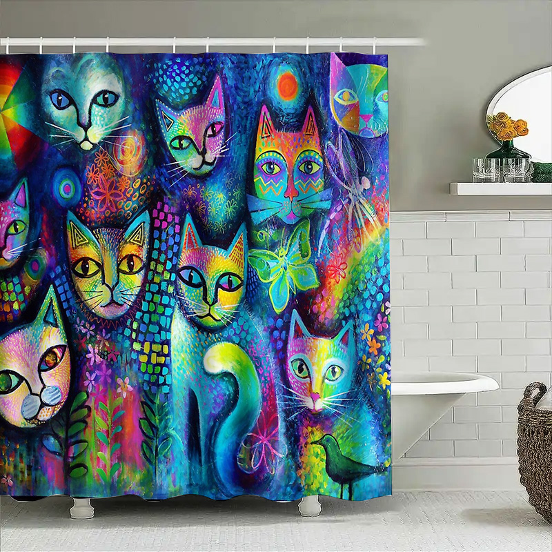 Rideau de douche chat, décor a - Home Bathroom Ideas avis et prix